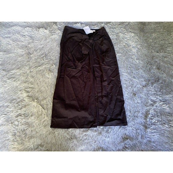 H&M Skirts Nwt Hm Linen Blend Midi Tie Knot Skirt Womens 4 Black Slit Pull On Poshmark